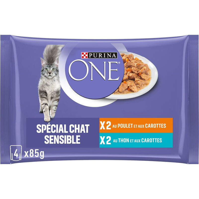 Pâtée Pour Chat Adulte Sensible Poulet Thon Légume Purina One Les 4 Sachets De