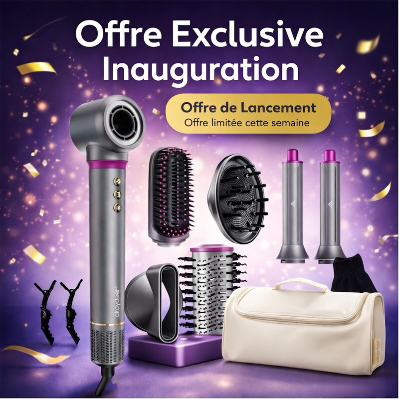 OkayDeer D1 Brosse Sèche-Cheveux 7 en 1 avec Boucleurs Auto-Enroulables, Ions Négatifs, Sans Dommages Thermiques, Moteur 130 000 tr/min, Séchage Rapide, Anti-Frisottis, Styliseur à Air Chaud pour Boucler, Lisser & Donner du Volume, avec Sac de Rangement Inclus