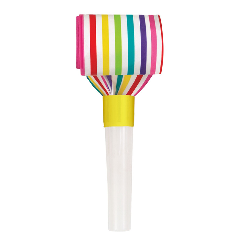 Unique Noisemaker Party Blowers, Rainbow Stripe, 8 pack