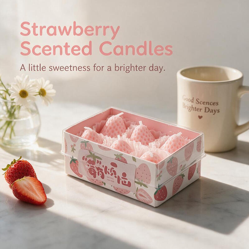 Erdbeerförmige Kerze, Rosa, Kleine Größe Set, 6 Stück