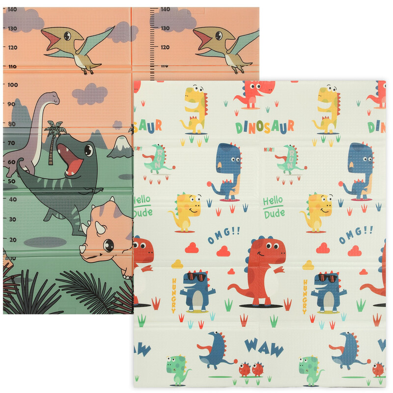 Aiyaplay Baby Play Mat Double Sided, Foldable & Reversible Activity Playmat, Waterproof Kids Foam Crawling Mat For Outdoor Indoor Playtime Picnics, 177 X 146 X 1.5Cm, Dinosaur Theme