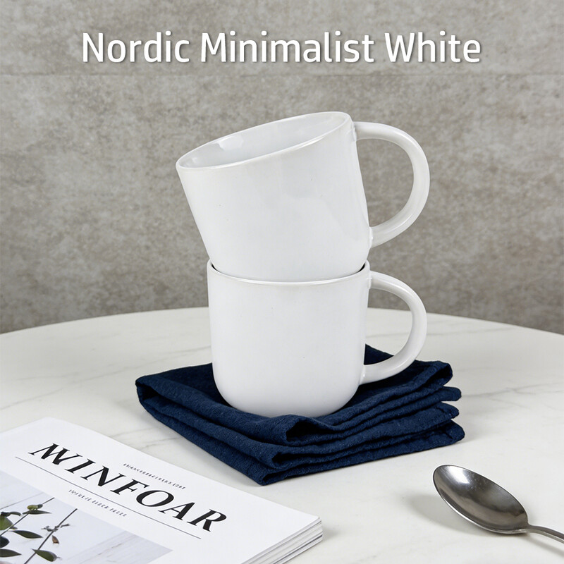 Home & Styling Set mit 4 weißen Keramikbechern, 415 ml große Kaffeebecher, Vorteilspackung für Zuhause, Büro und Restaurant, spülmaschinengeeignet