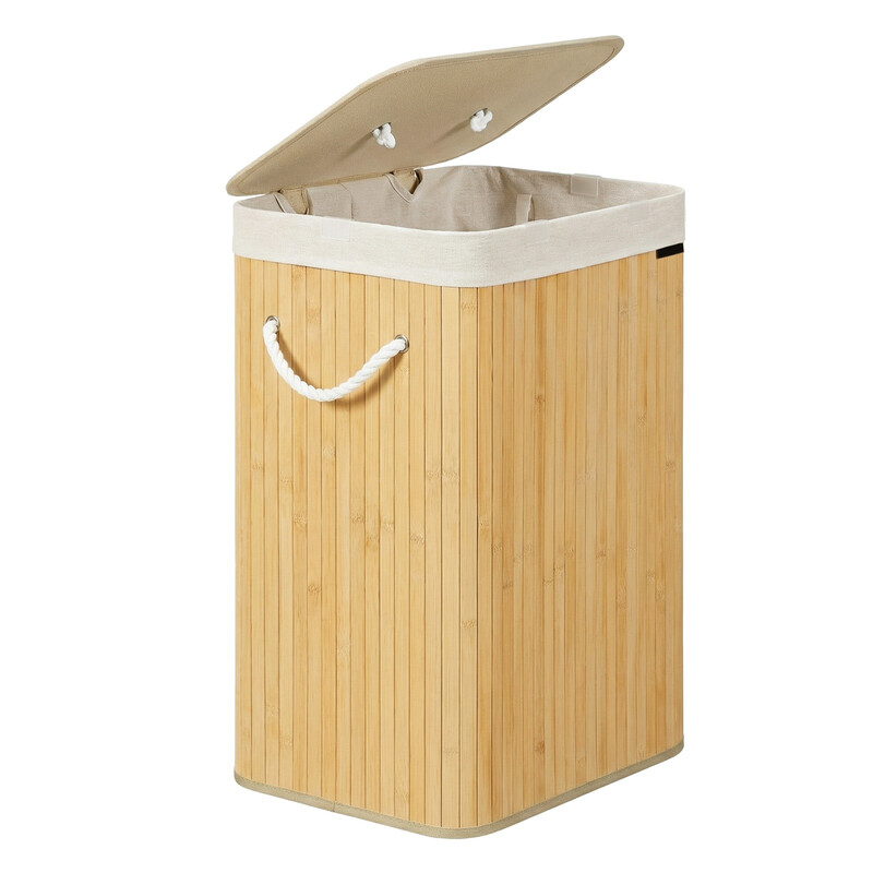 JOYFURNOS wasmand met deksel, inklapbare bamboe wasmand met uitneembare voeringzak en stevig houten frame, grote capaciteit van 72 L, ruimtebesparend formaat 40 x 30 x 61 cm, ideaal voor slaapkamer, badkamer, wasruimte, studentenkamer, naturel