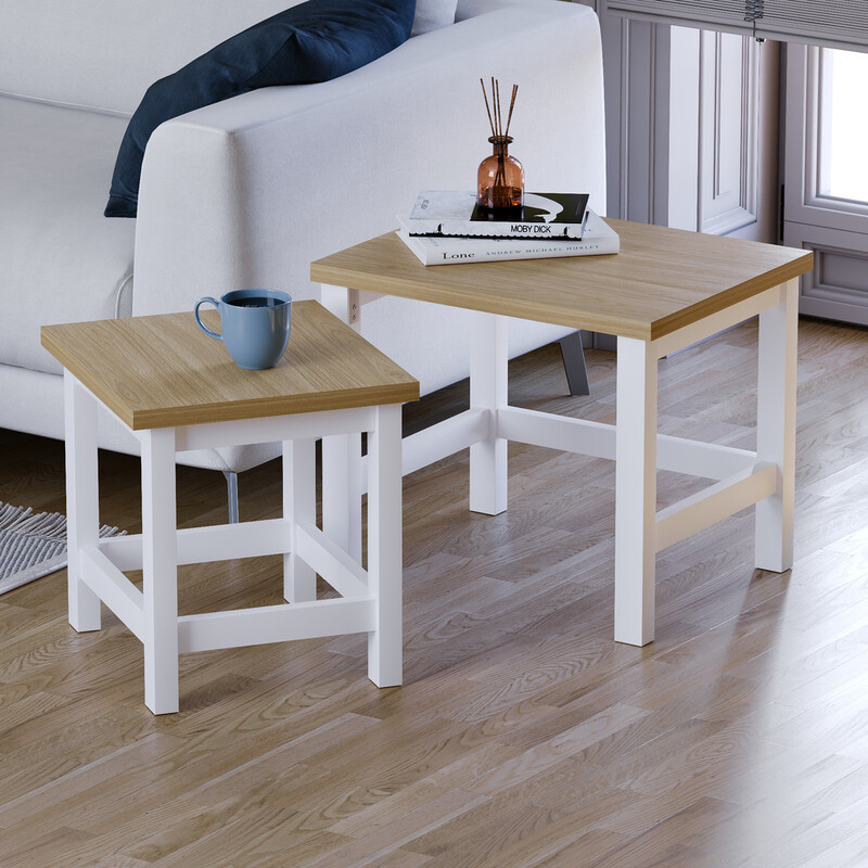 Side Tables Nested Arlington White/Oak Effect 2pcs