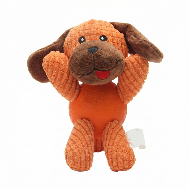 Dog Plush Toys with Squeaker, Thick Corduroy & Natural Rubber, Teeth Cleaning Chew To
