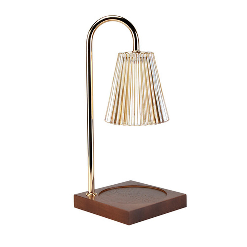 Wax Melt Lamp with European Straight Rod, Crystal Horn & Solid Wood Base, Dark Wood Tone 1pc