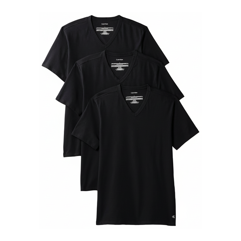 Calvin Klein Kurzarm-V-Ausschnitt 3er-Pack - Cotton-Stretch-Mischung - Herren-Shirt schwarz 2XL