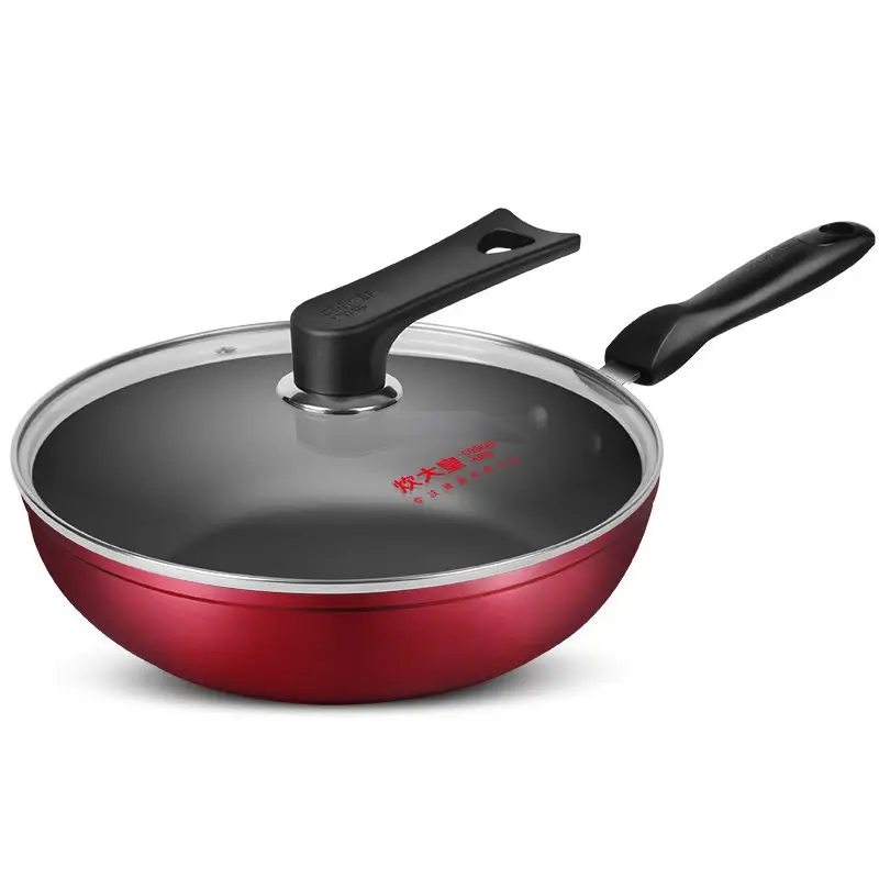 COOKER KING multifunctionele antiaanbak koekenpan en wokpan, kleine roerbakpan met vlakke bodem, rookvrij, geschikt voor gasfornuis en inductiekookplaat, 28 cm
