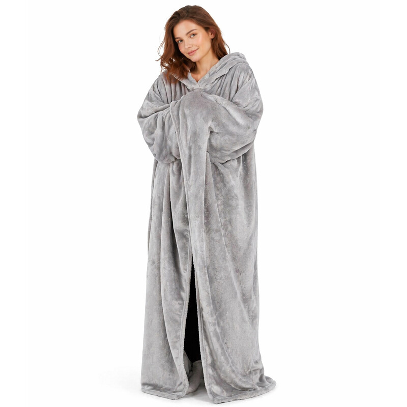 MENDALE extra lange deken hoodie, zachte teddy fleece warme knusse oversized hoodie draagbare deken met capuchon en sjaal, ideale cadeaus voor volwassen mannen & vrouwen (grijs)
