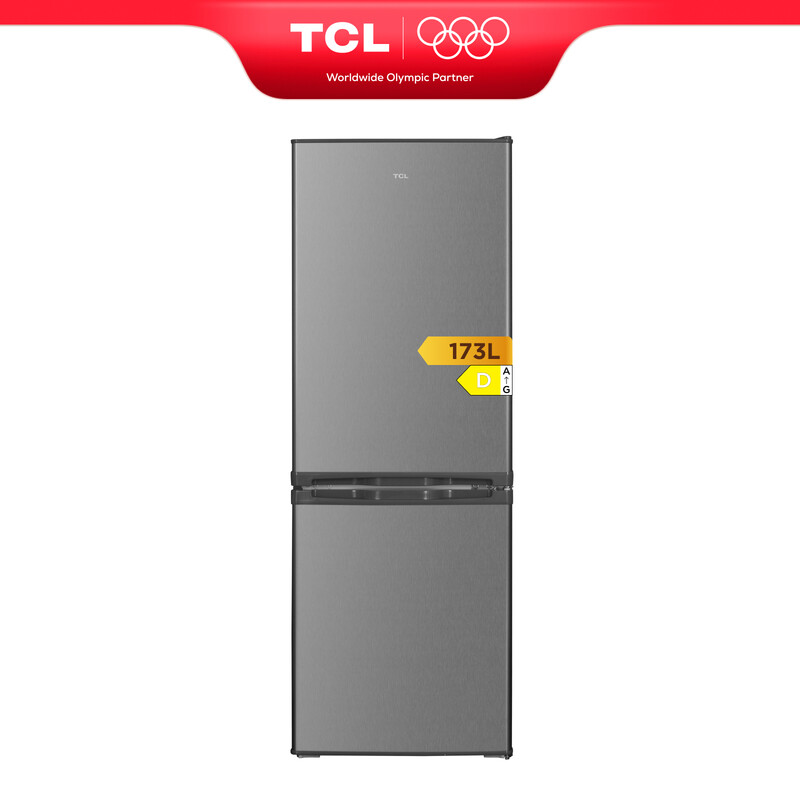 TCL Kühl-Gefrierkombination 121+52 Liter mit verstellbaren Einlegeböden und LED-Beleuchtung, Energieeffizienzklasse D