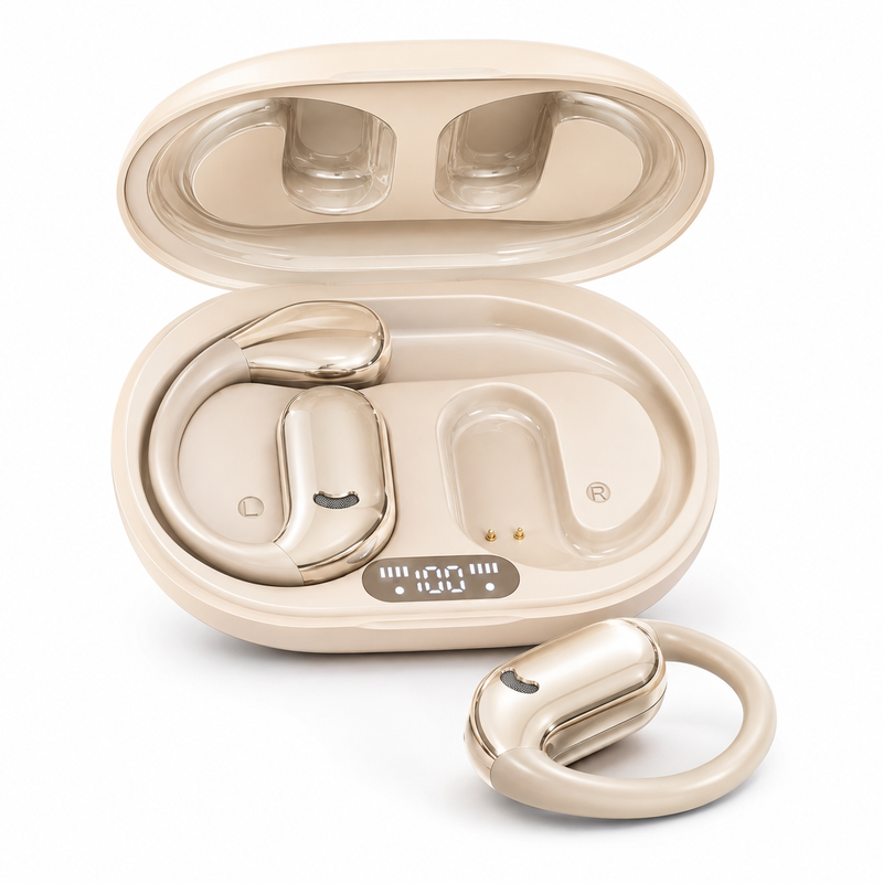 VoxorAI M75 Beige AI translator headset supports real-time translation in 150 languages and is suitable for study, travel, and business.