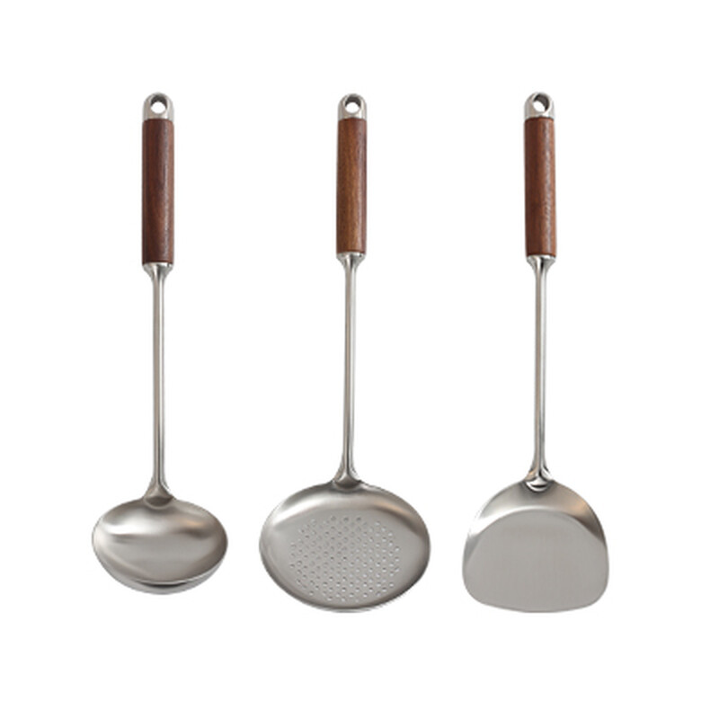 PURECOOK Spatula & Ladle Series | 304 | Wooden Handle | 3-Piece Spatula & Ladle Set