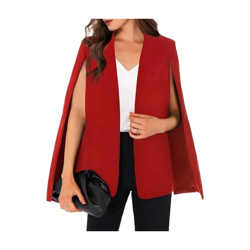 Women's CAPE Blazer Split Sleeve Open Front Lightweight Office Jacket Workwear (red， 