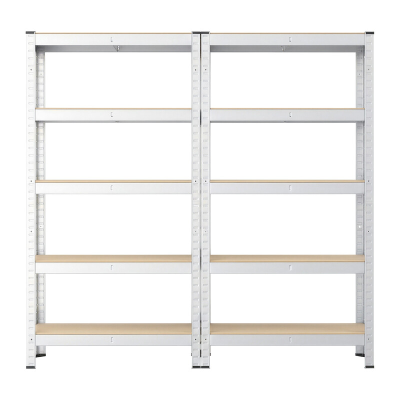 JOYFURNOS 5-laags stellingkasten set van 2, Stalen stellingkast voor opslag, garage, schuur, 30 x 75 x 150 cm, Zilver