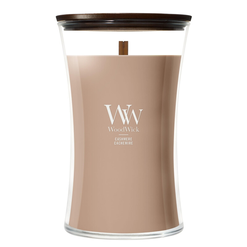 Yankee Candle Duftkerze: Große Sanduhr Form mit Cashmere Duft von WoodWick für stilvolles Ambiente