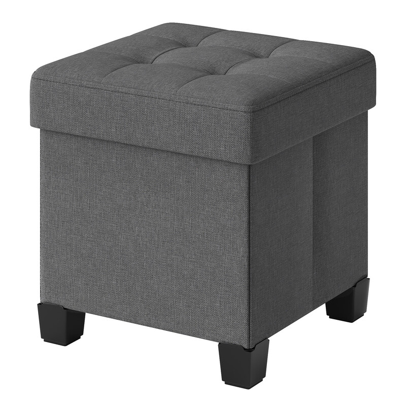 JOYFURNOS Leigrijs opvouwbare ottomane – 38 x 38 x 40 cm, kleine voetenbank & opbergkruk, ondersteunt 300 kg – compact voor woonkamer, slaapkamer of studentenkamer