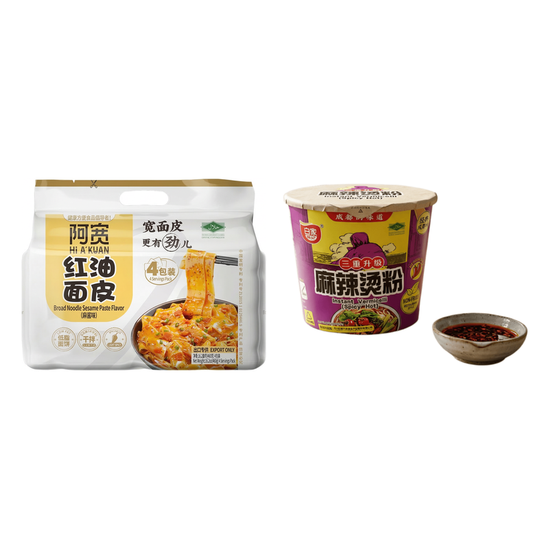 Bai Jia Sesampaste breite Nudeln und scharfe Kartoffelstangen Kombi