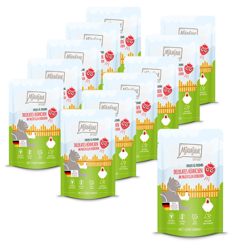 MjAMjAM - Quetschie - Chicks & Friends delikates Hühnchen an fruchtigen Erdbeeren 12 x 125 g