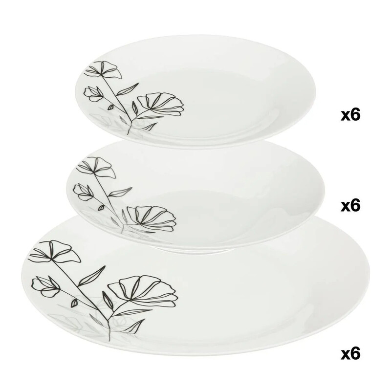 Secret de Gourmet Azalée 18-delige Dinerset - Keramiek, Bloemontwerp, Voor 6 personen