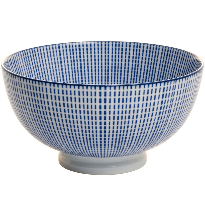 KOM Servier-Schale im chinesischen Stil, groß, Keramik, Ø 20 cm x H 9,8 cm, für Salat, Suppe und Nudeln, dekorativer Akzent für Küche & Essbereich, blau-weißes Muster