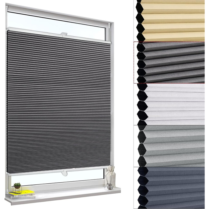 WOLTU Waben-Plissee ohne Bohren Verdunkelung Thermo Doppelplissee Klemmfix Zweifarbig 100x130cm Dunkelgrau-Weiß, Plissee Rollo Sonnen-, Sicht- & Schallschutz, Plissee für Fenster & Tür
