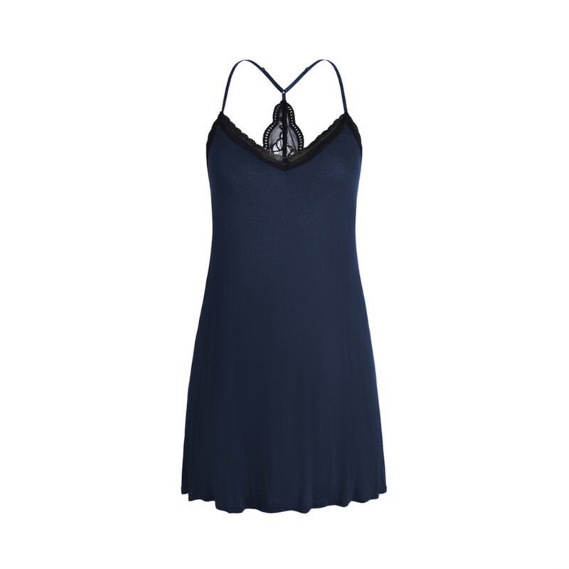 collar narrow lace and wide lace back v-neck navy suspender dress XL