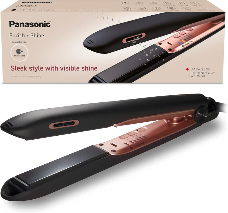 Nanoe Ceramic Hair Straightener with Temperature Control - Black, EH-HS99