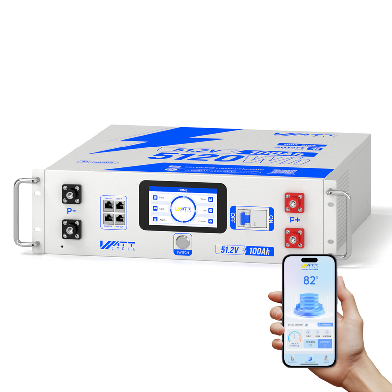 48V 100Ah LiFePO4 Battery 3U Rack Mount 5.12kWh 3A Active Balance Bluetooth LCD 100A