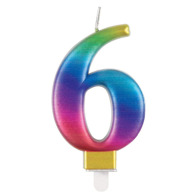 Unique Metallic Number 6 Candle, Rainbow