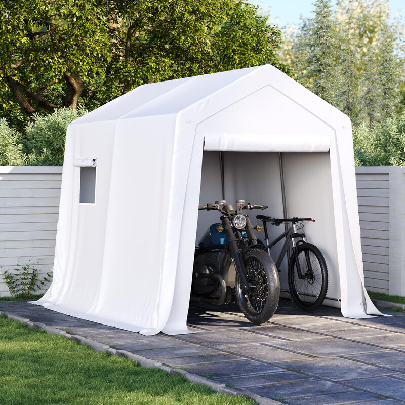A-Frame Soft Top Carport met Zijpanelen, Waterdicht Heavy Duty Auto Canopy Garage Schutting - 6x8 FT/Wit