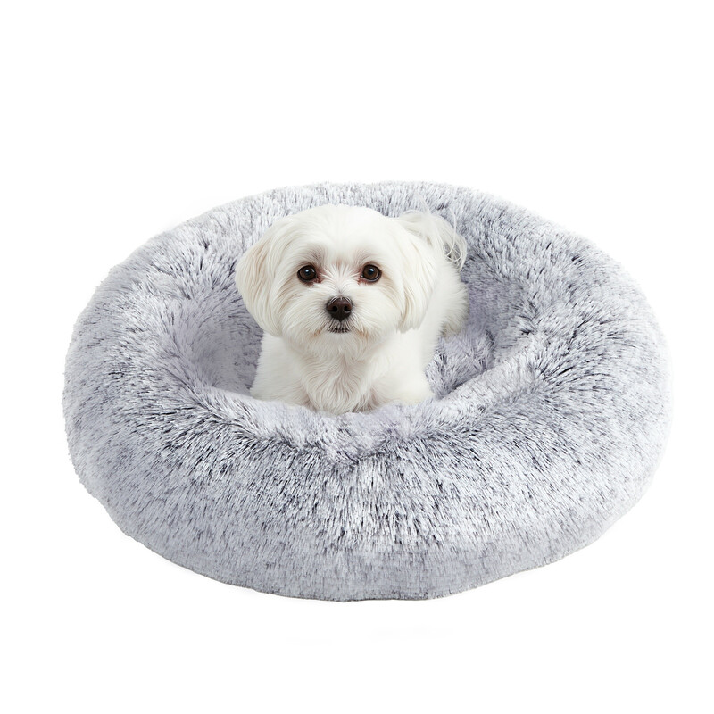 JOYFURNOS Hondenbed, Ronde donutmat, Bank, Uitneembaar en wasbaar middelkussen, Zachte pluche stof, Diameter: 70 cm, Ombre-grijs