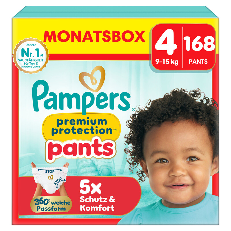 Pampers Premium Protection Pants Windeln Größe 4 (9-15 kg) - 168 Stück mit 360° Passform und weichen Anti-Auslaufbündchen für optimalen …