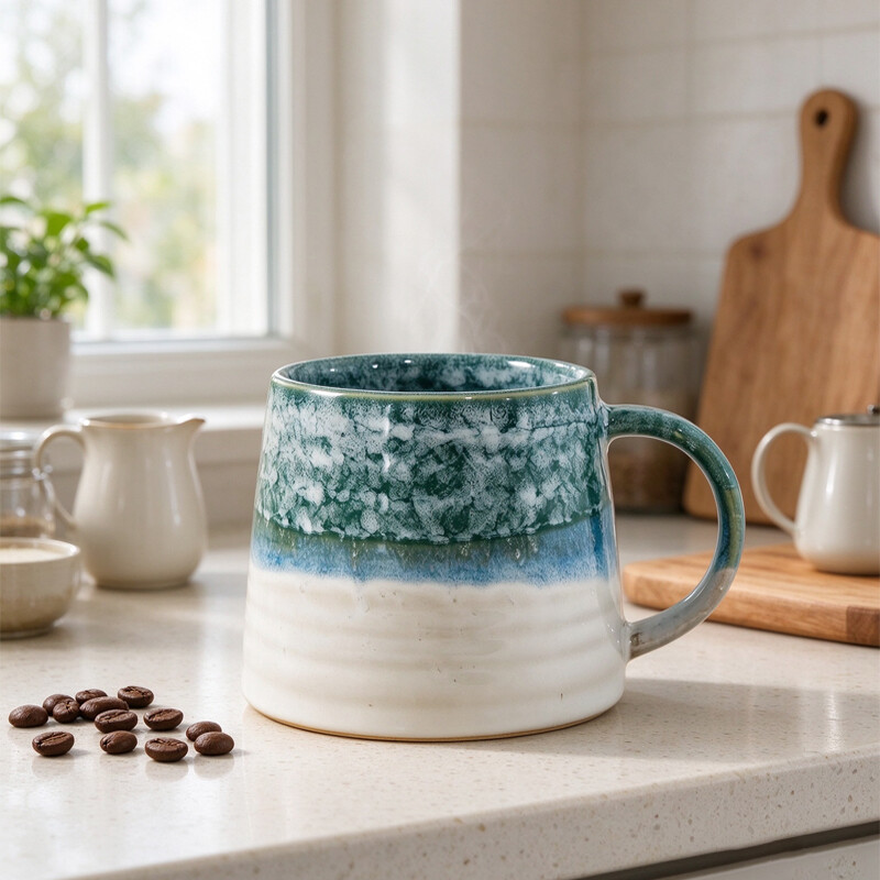1 Stk 9,54 oz Keramiktasse mit Griff und Farbverlauf, wiederverwendbare Tasse für heiße Schokolade und Milchtee, mikrowellen- und spülmaschinenfest, Vintage rustikale Ästhetik Tasse für Zuhause Küche, Büro, Café, tägliche Getränke und Kaffeeliebhaber