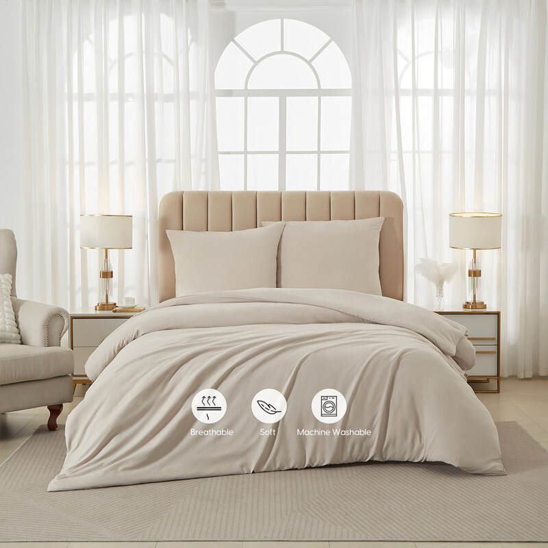 Washed Brushed Duvet Cover Set 230*220cm/50*75cm*2 Beige gray