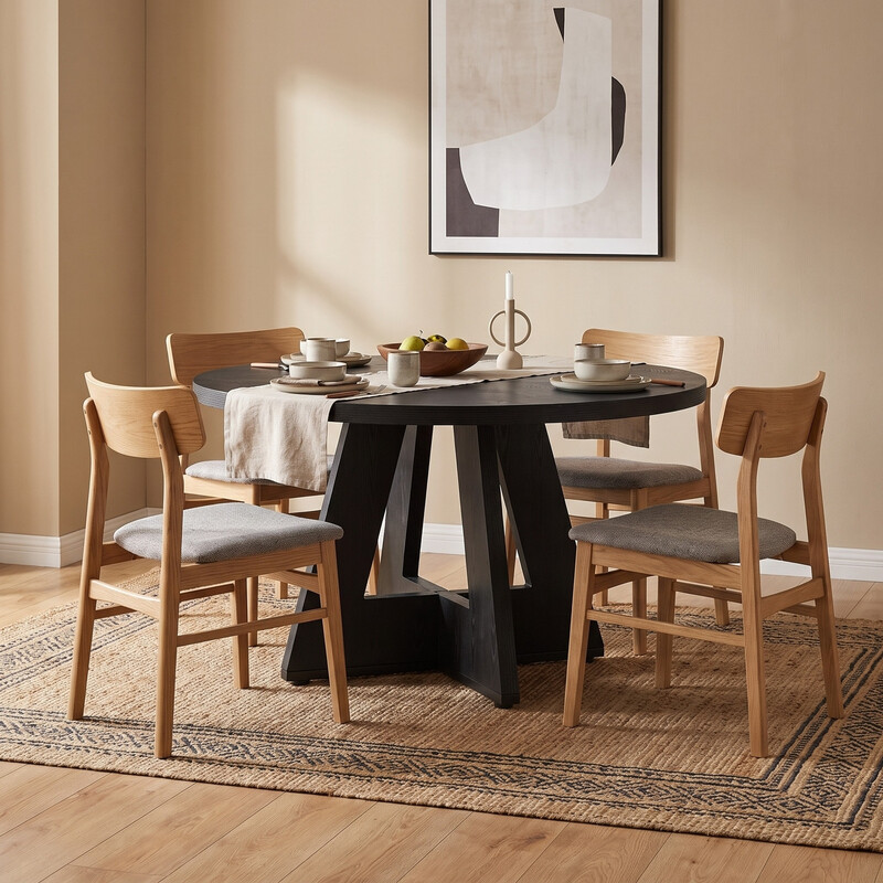 LANTINE Runder Esstisch, 120 cm Küchentisch für 4 Personen, Landhausstil Runder Tisch für Esszimmer und Wohnzimmer (Nur Tisch)
