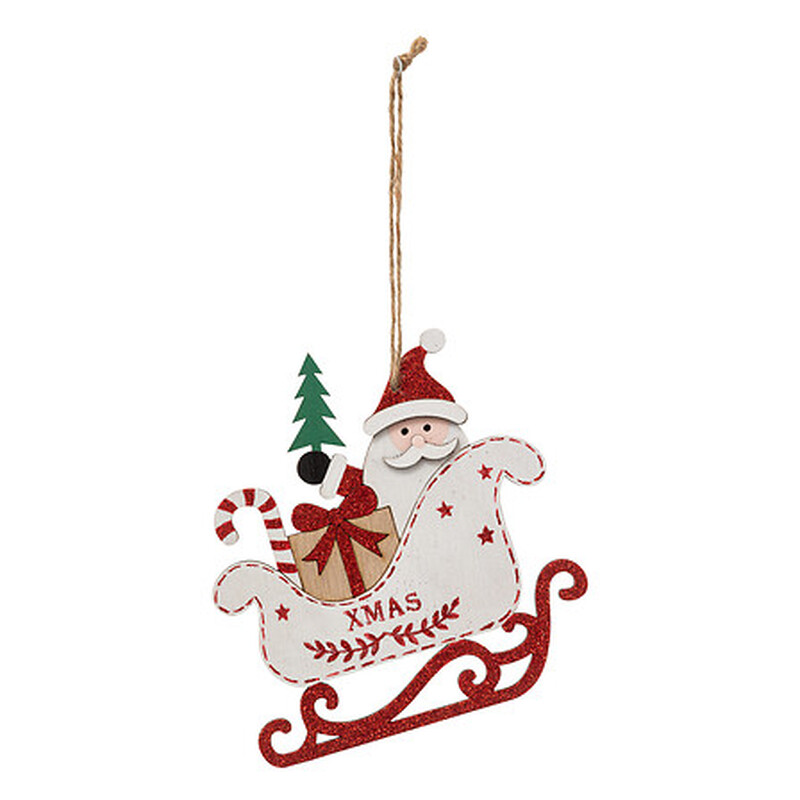 Feeric Houten Kerst Slede Ornament - Rood, 14 cm