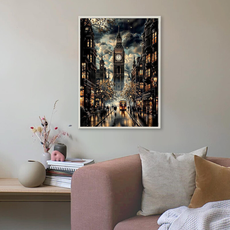 Ju7cer Rainy Night Street View Diamond Art Set for Adults | Home Wall Decoration 30×40cm/12×16 Inch (271)
