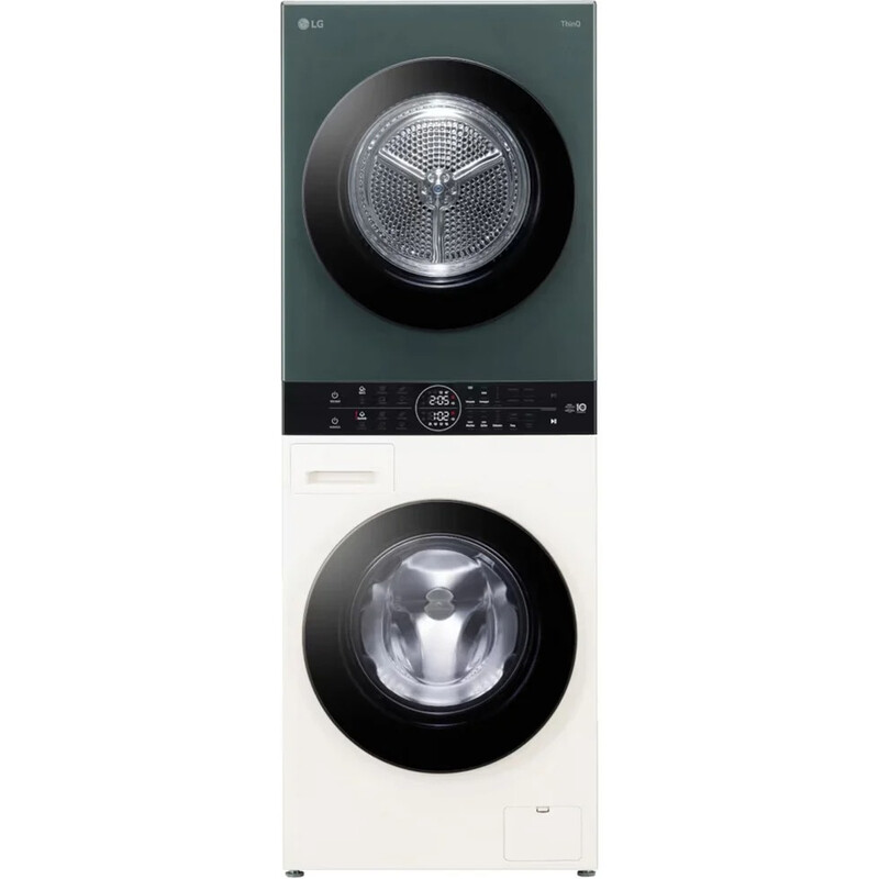 LG WT1210EGF WashTower, 12 kg Waschmaschine & 10 kg Wärmepumpentrockner, AI DD, TurboWash 360°, ThinQ Smart App, 1350 U/min, Grün/Beige