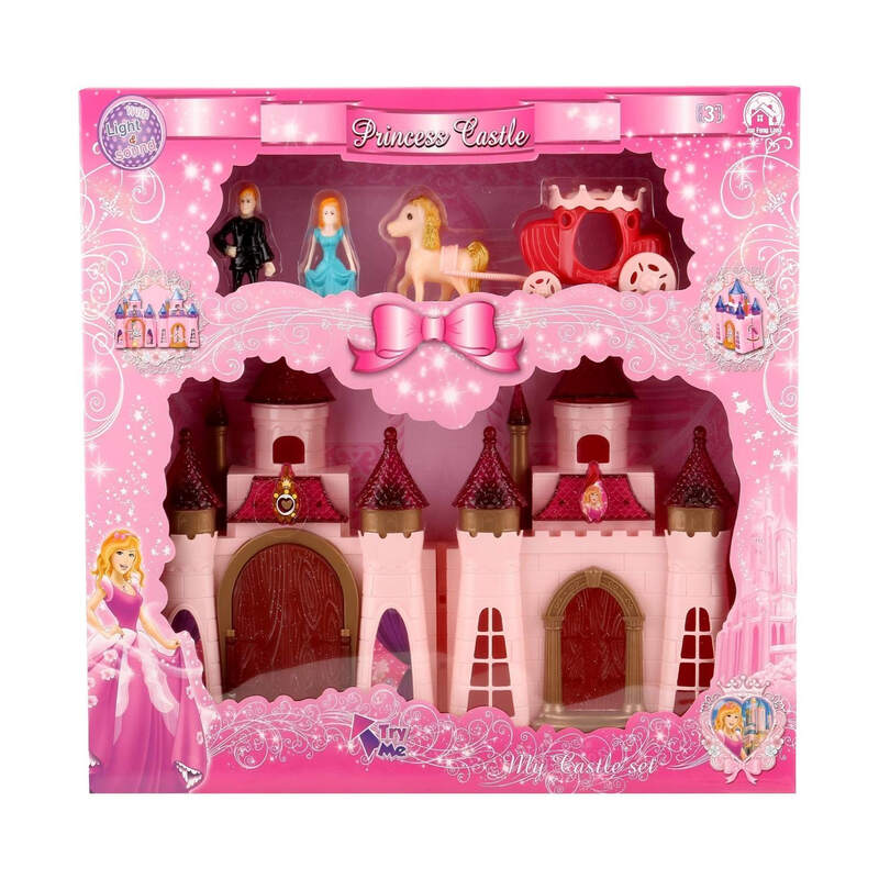 Interactieve prinsessenkasteel speelset met muziek & licht - Rollenspelset met prinsessen- & prinsfiguren, koets, 3 AG13-batterijen inbegrepen voor meisjes