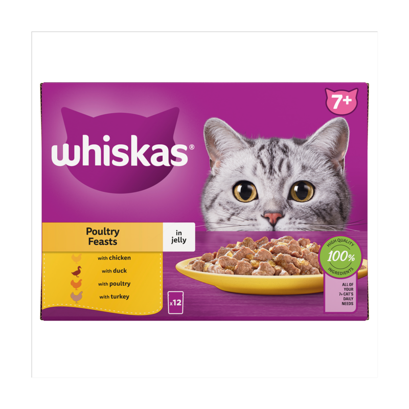 7+ Poultry Feasts Senior Wet Cat Food Pouches in Jelly 12 x 85g