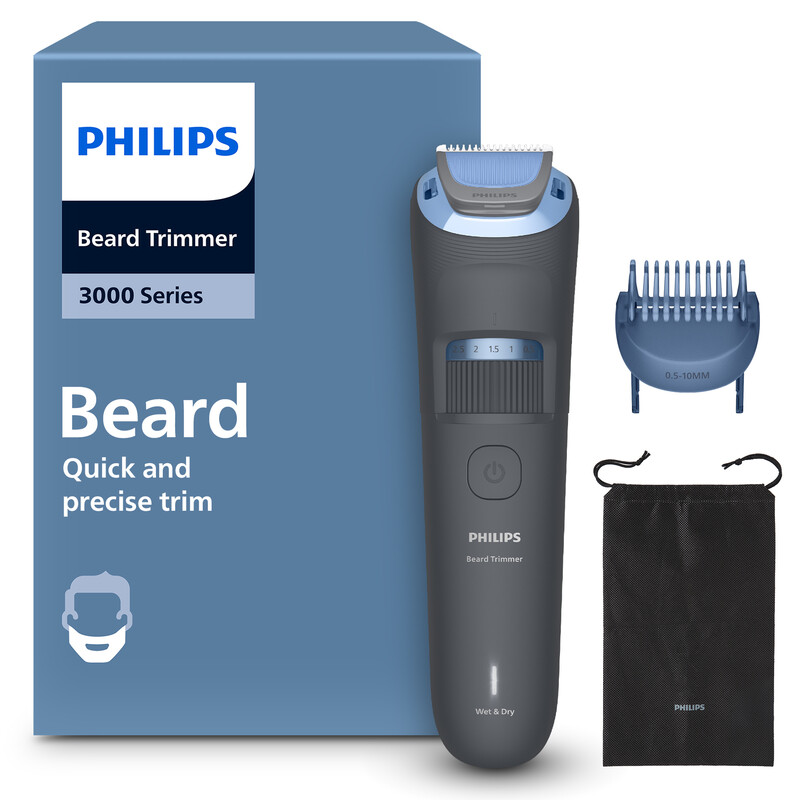 PHILIPS Series 3000 Beard Trimmer, 20 Length Settings, Up to 60-Min Run-Time, 100% waterproof, Skin Friendly Blades, BT3619/15