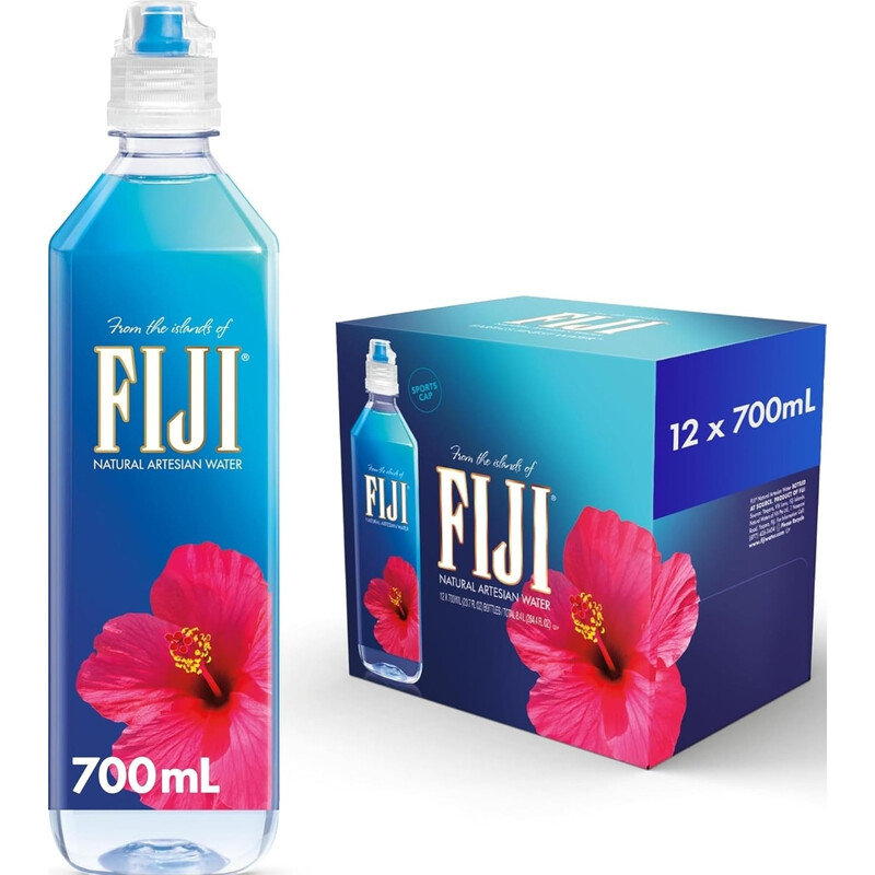 FIJI Water Natural Artesian Still Water - 700ml Sports Cap (Pack of 12)