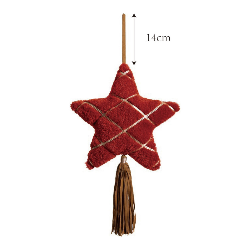 Kerstster 3D-vormig kussen met kwastje, rood, 45x30 cm