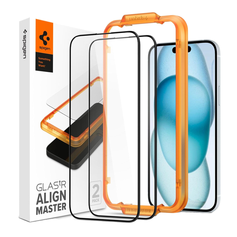 Spigen Alm Glass Fc Panzerglas Für Iphone 15 - Schwarz, 2 Stück