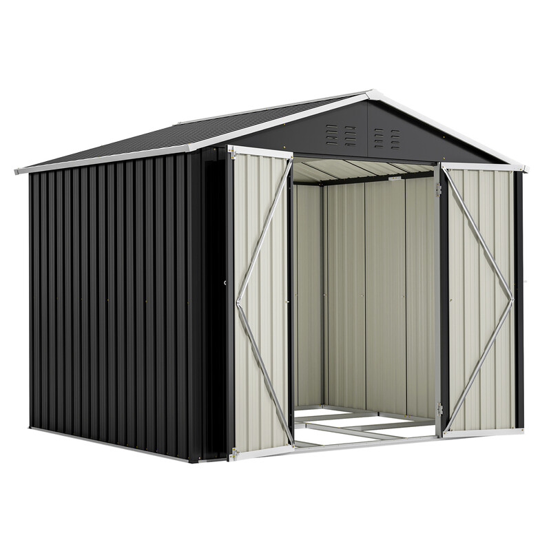 Metall-Werkzeugschuppen Garten-Lagerhaus 110×229×192 cm, Fünfeckiges Dach wetterfestes praktisches Outdoor-Gebäude, Mit Metallrahmen, Ohne Boden, Für Garten und Terrasse, Schwarz - A-Box