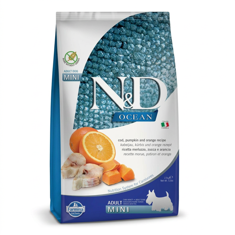 Farmina N&D Ocean Serie Kabeljau und Kürbis Adult Kleine Hunde Nahrung 2,5 kg