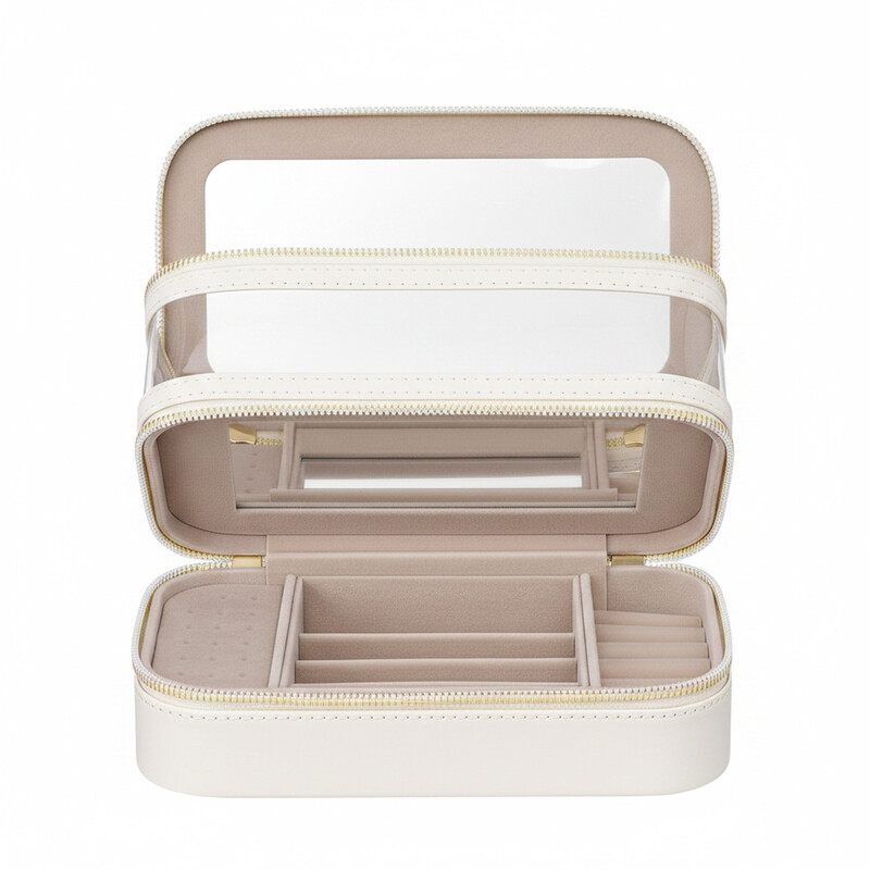 JOYFURNOS Cosmetica-organizer met Spiegel, Reis Make-upkoffer, Sieradendoos, Draagbare Make-upzak, Cadeau voor Vrouwen, Wit