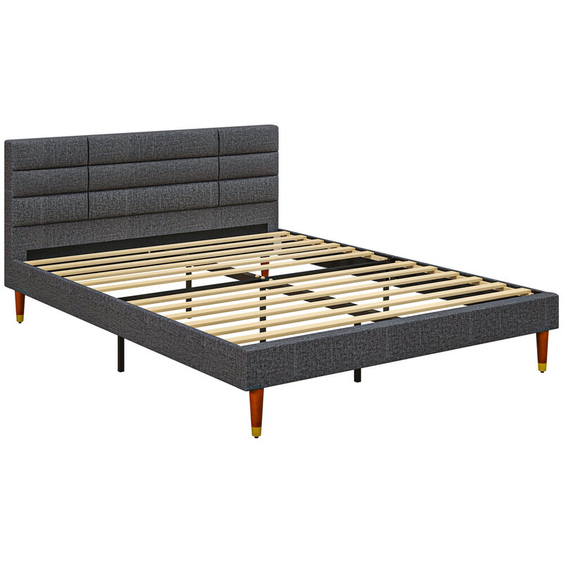 Homcom Bed Frame Panelled Fabric Dark Grey King