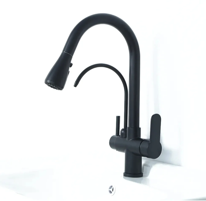 Water Filter Kitchen Faucet Pull Out Faucet in Matte Black Swirling Faucet Solid Bras