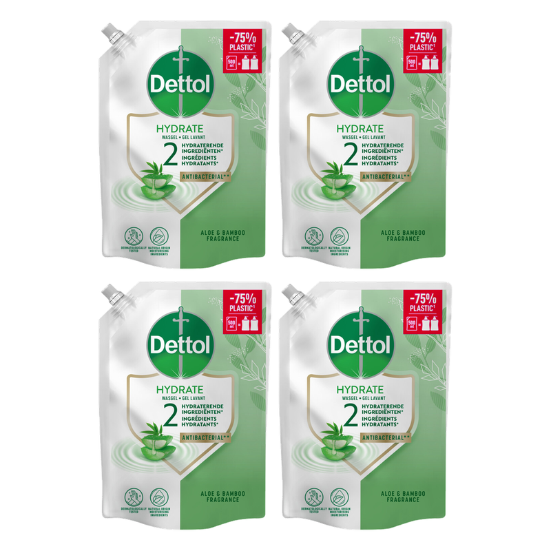 Dettol Savon pour les mains Aloe vera hydratant Recharge - 500 ml x 4 (Lot de 4)